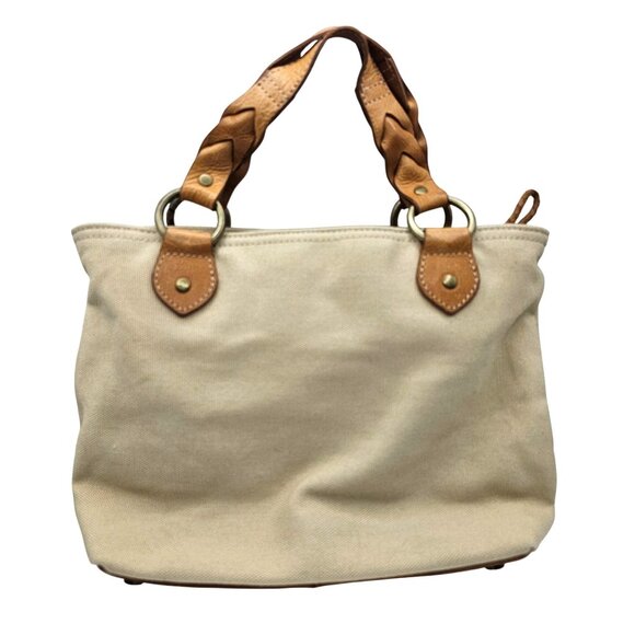 Eddie Bauer Canvas & Leather Small Tote Braided Double Handles Buckle Accent - Picture 2 of 16